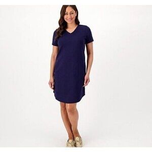 Sport Savvy French Terry Short Sleeve V-Neck Dress Navy Size 1X